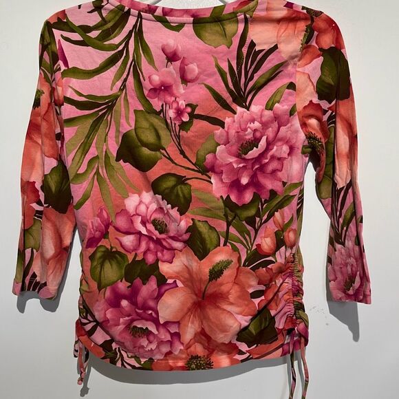 Caribbean Joe Women's Multicolor Floral V-Neck 3/4 Sleeve Blouse Petite Small - Picture 6 of 10